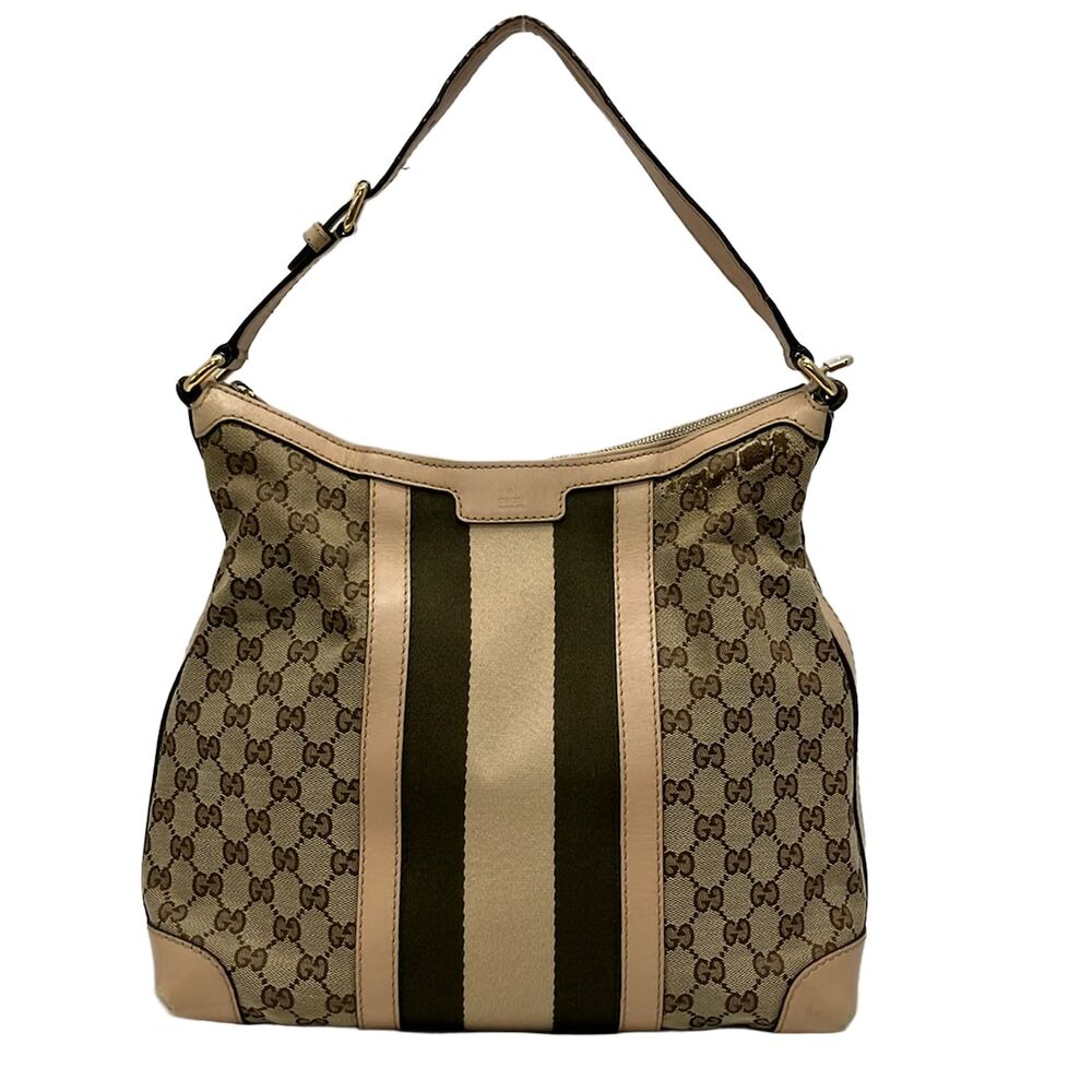 Gucci GG Shoulder Bag 257084 Beige Dark Brown Jacquard Leather